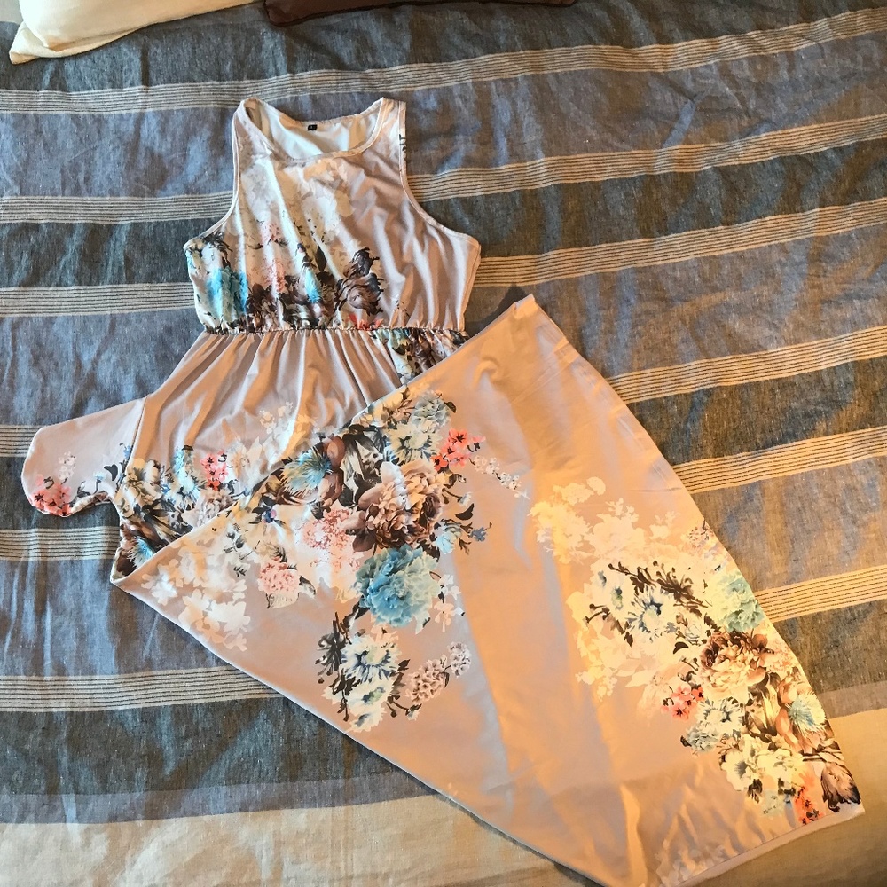 Floral Maxi Dress with Pockets Dusty Pink Large